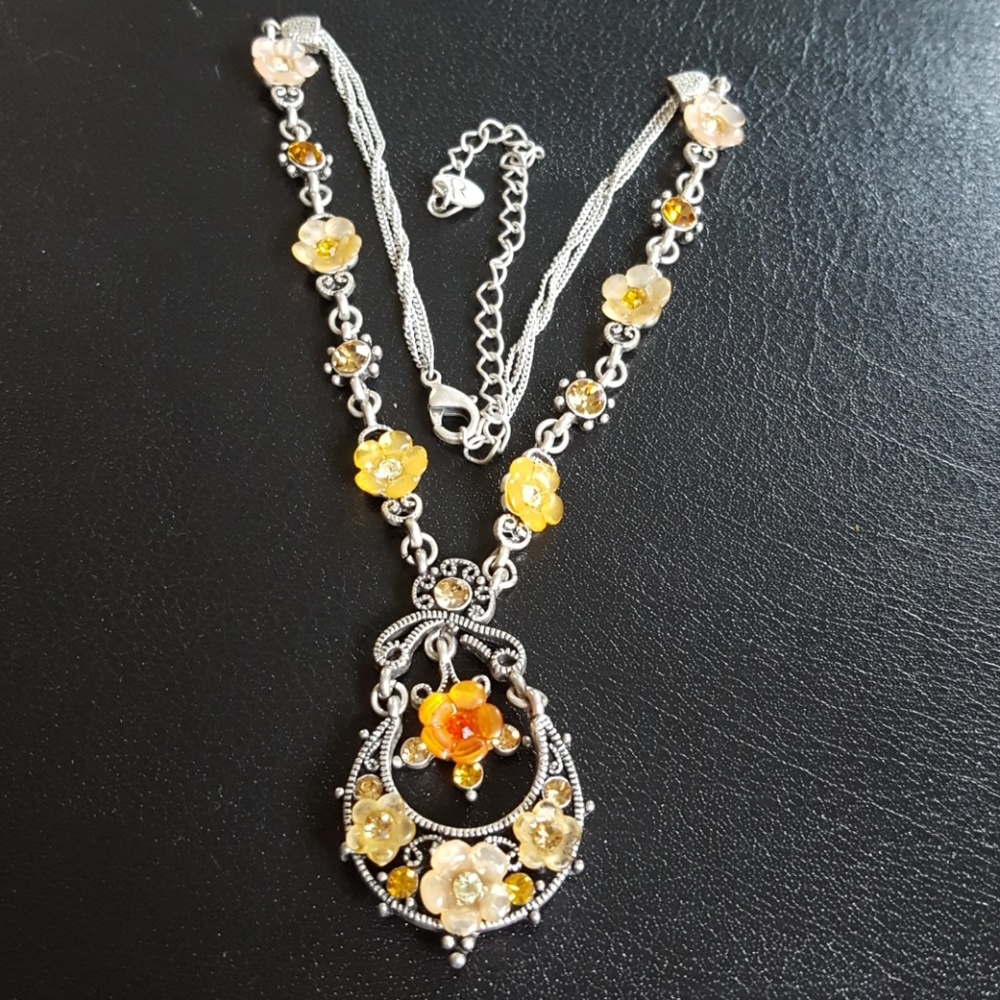 Floral Silver Tone Necklace